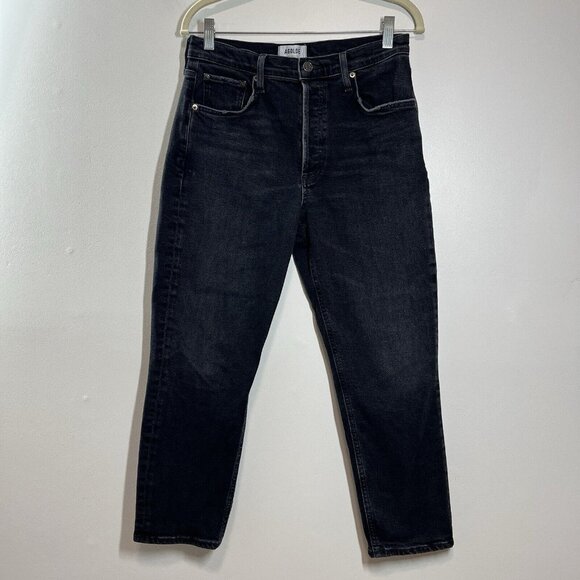 Agolde Riley High Rise Straight Crop Jeans in Panoramic Washed Black Size 28 - Picture 4 of 11